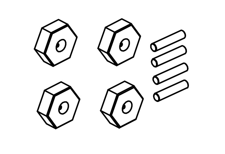 Absima Wheel Hex Nuts & Pins (4) 1610139