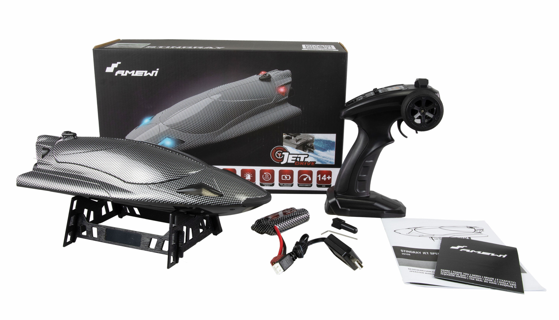 Amewi Stingray Speedboot mit Jetantrieb 335mm RTR Carbon-Optik 26108