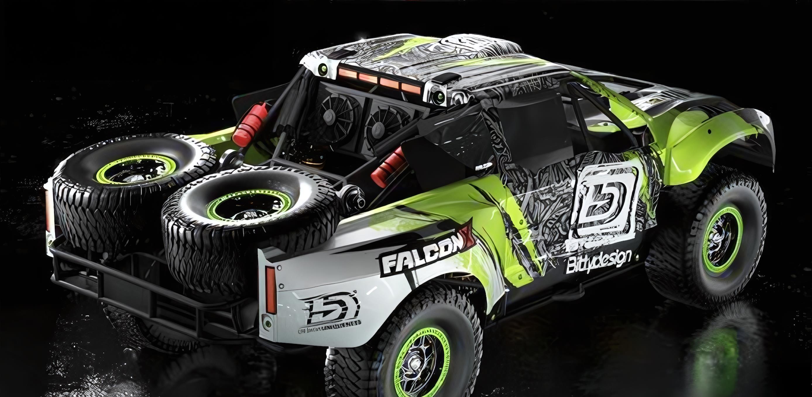 Bittydesign FALCON-X 1/7 lackierte Karosserie for TRAXXAS UDR, ausgeschnitten, 1.5mm - Grün TRX7-FLCX-PPG