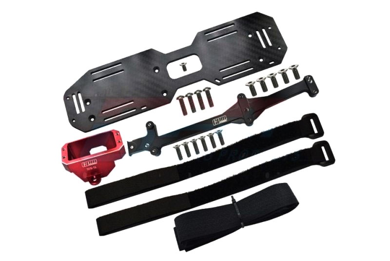 GPM Alu 7075-T6 SERVO MOUNT AND CARBON FIBER BATTERY COMPA Traxxas Sledge -22PC SET rot