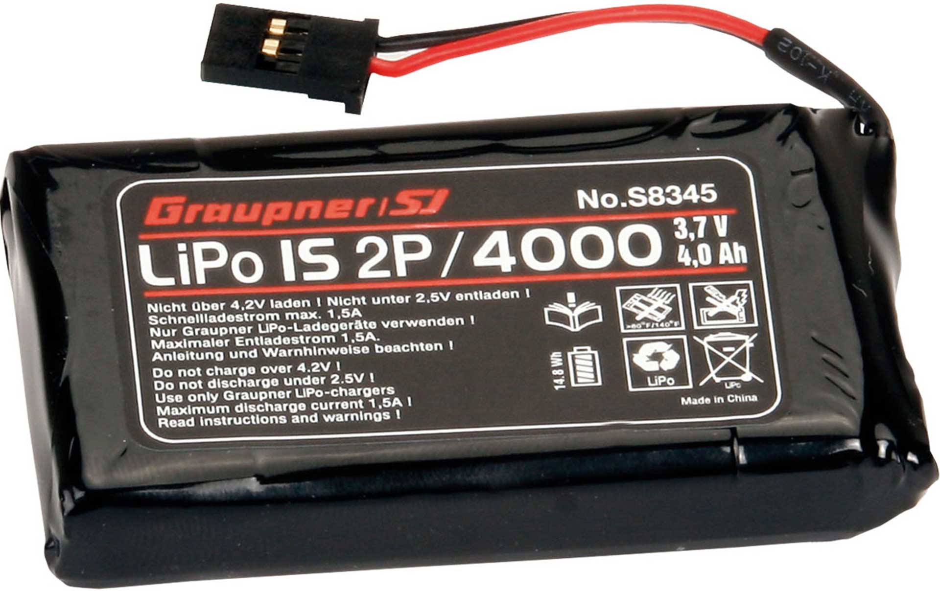 GRAUPNER SENDERAKKU LIPO 1S 2P 4000 MAH 3,7 VOLT S-AKKU TX MZ-24, MZ-18, MC-26 S8345.1
