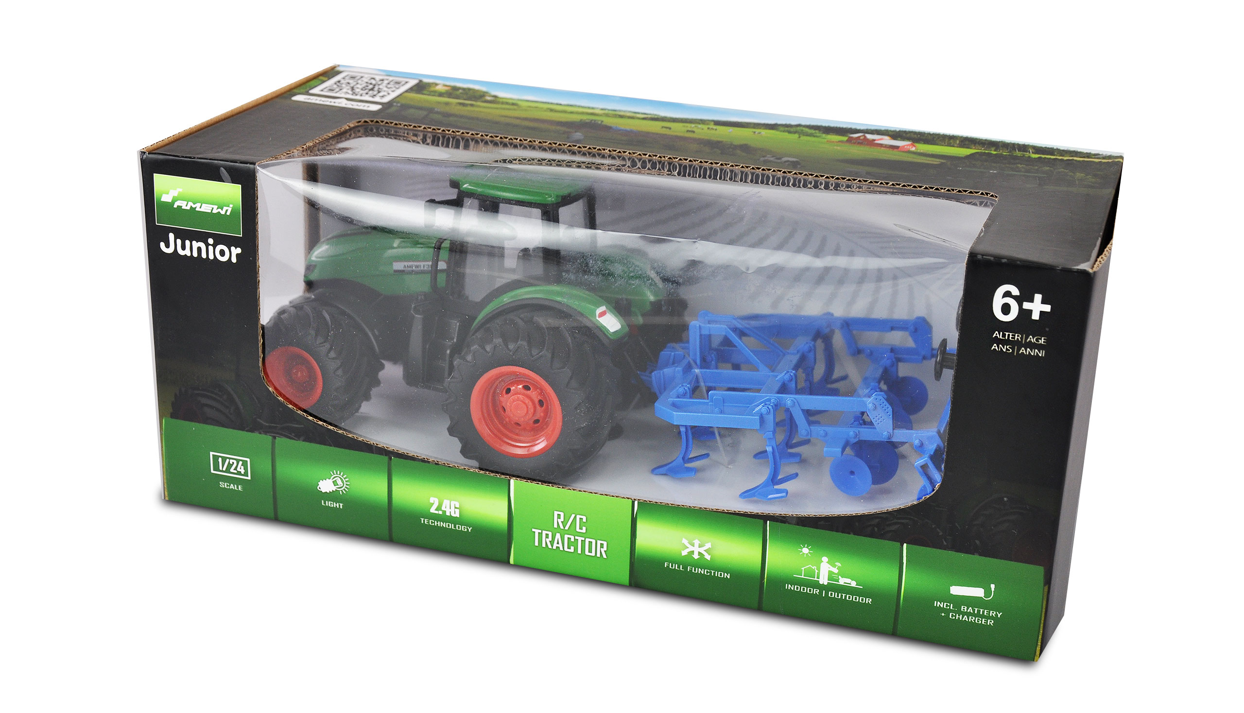 Amewi RC-Traktor mit Grubber 1:24 RTR grün 22640