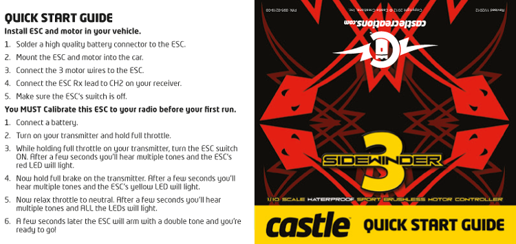 Castle Sidewinder 3 Combo ESC 12V 1/10 & 1406-7700KV Sensored Motor 010-0115-08