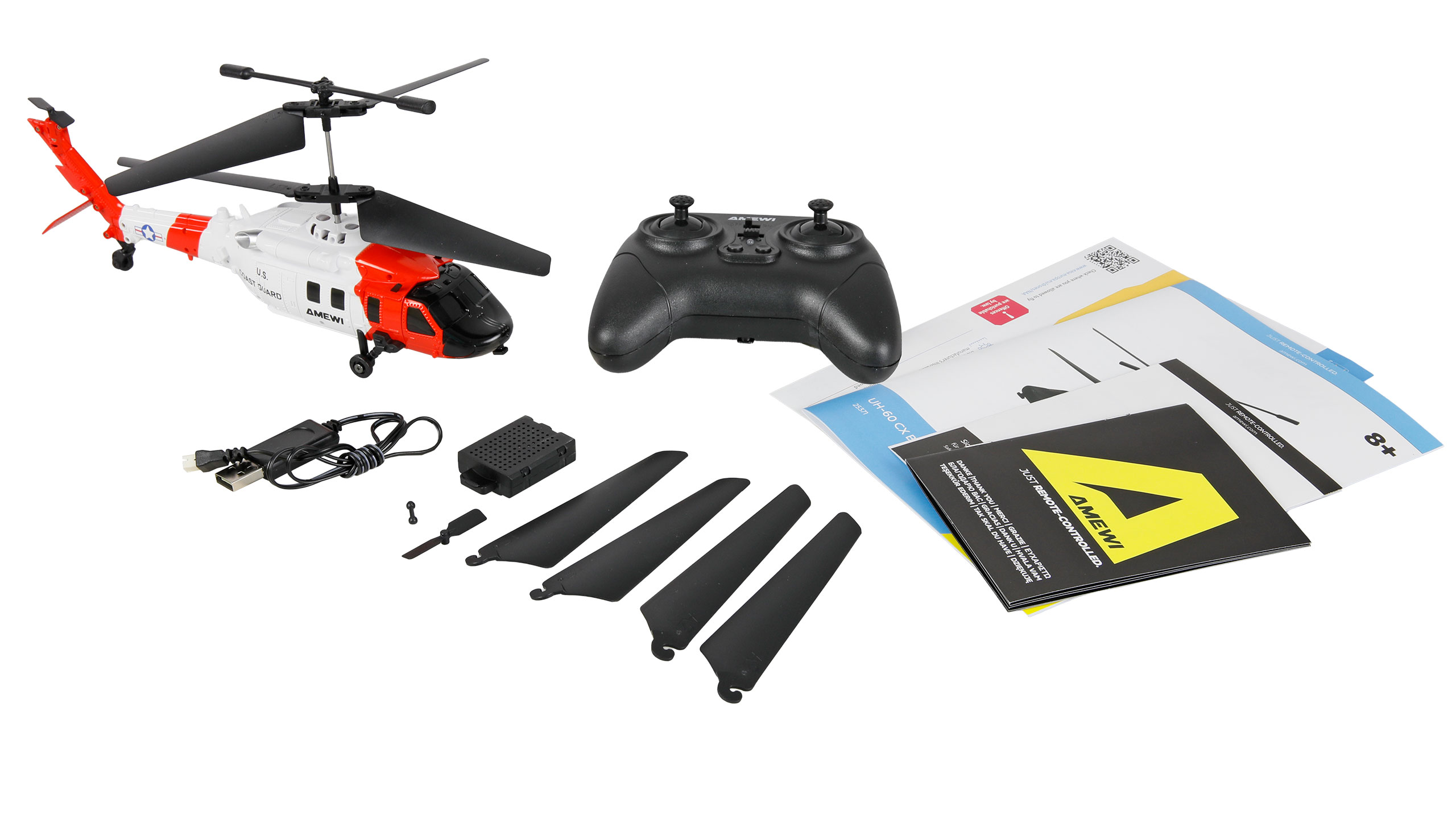 Amewi UH-60 CX Black Hawk Coastguard Koaxial Hubschrauber 3-Kanal RTF 25371