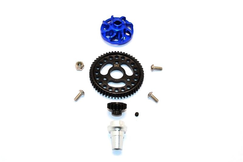 GPM Alu Hauptzahnrad 54T, Ritzel 17T, Adapter Set schwarz Traxxas Slash 4x4 LCG