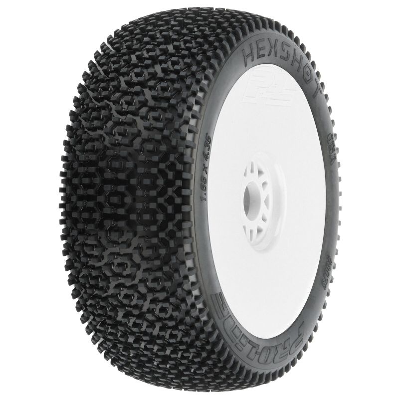 Pro-Line Hex Shot S3 (Soft) verklebt auf Felge weiß Verbrenner 1:8 Offroad 9073-233