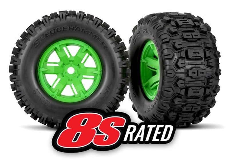 Traxxas Sledgehammer Reifen auf Felge grün l/r (2) 7774G - Abbildung 1