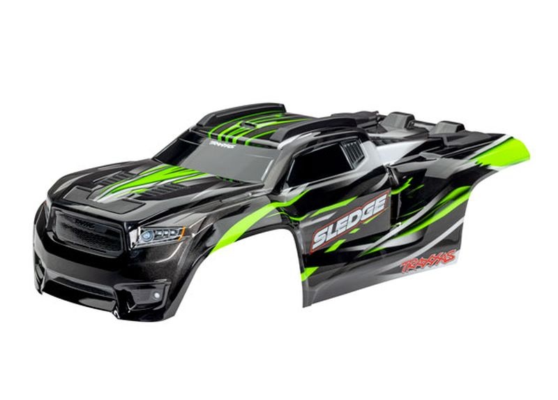 Traxxas Karo SledgeT grün / mit Aufkleberbogen & montierten Clipless 9511G