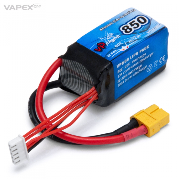 Vapex LiPo Akku 4S 14,8V  850mAh 60C  XT60-Stecker VP98300