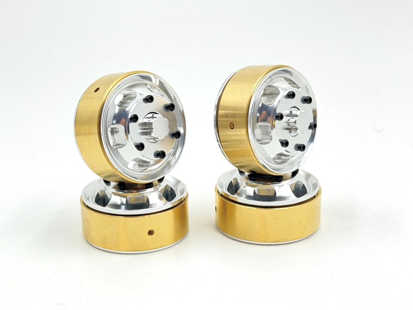 Hobby Plus Aluminum 1.2" Machined Beadlock Truck Wheel & Brass Ring (4) 240601