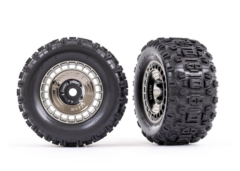 Traxxas Sledgehammer-Reifen 3.8 auf Felge mit Abdeckung schwarz chro 9572T