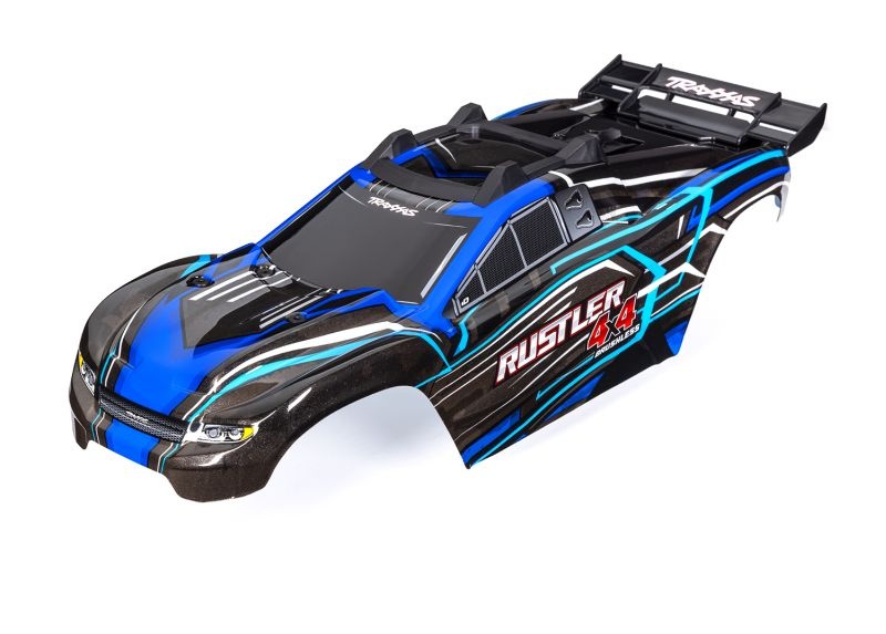 Traxxas Karosserie Rustler 4x4 blau mit Aufkleber mit Karo-Halterung  6740-BLUE