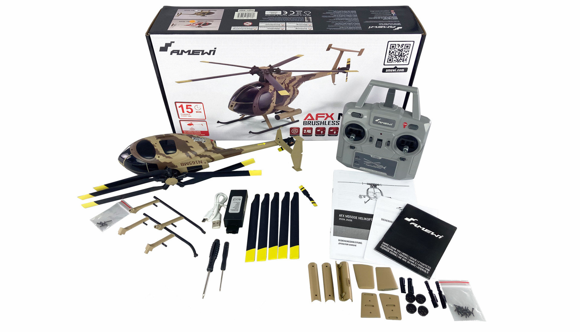 Amewi AFX MD500E Militär brushless 4-Kanal 325mm Helikopter 6G RTF braun 25336 - Abbildung 7