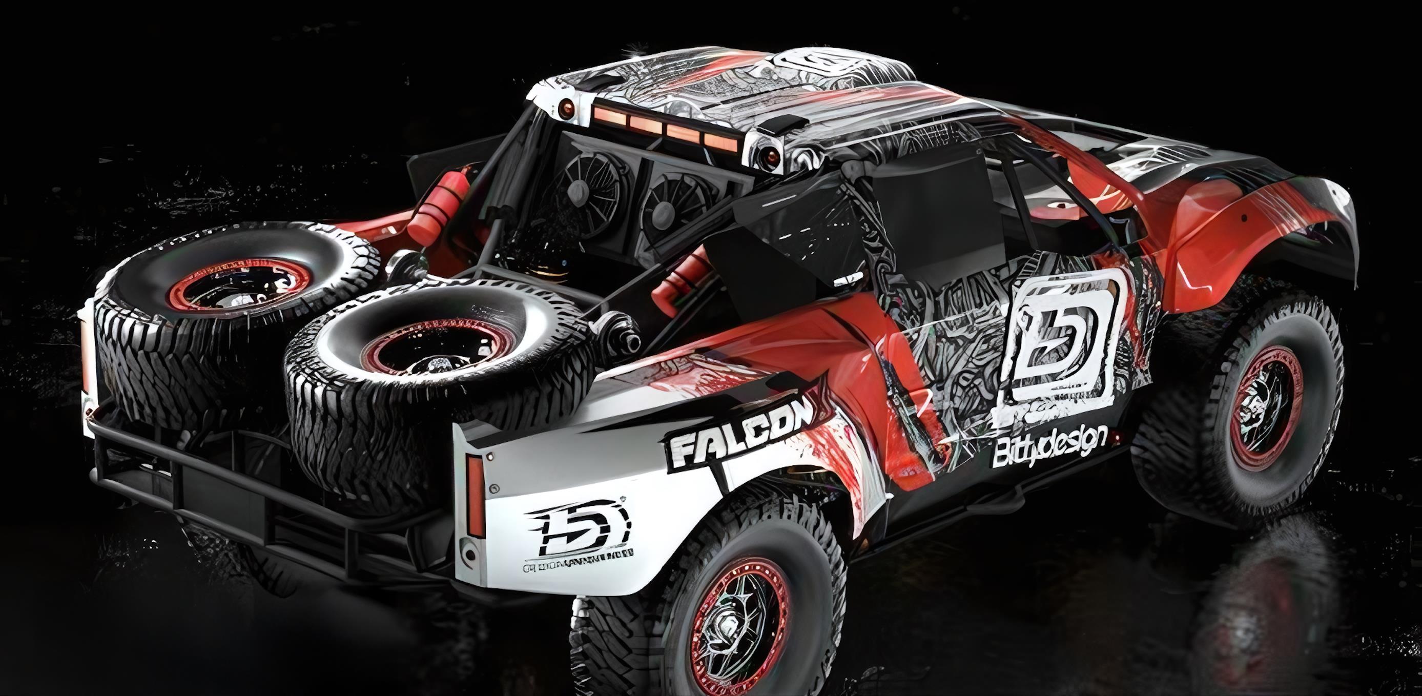 Bittydesign FALCON-X 1/7 lackierte Karosserie for TRAXXAS UDR, ausgeschnitten, 1.5mm - Rot TRX7-FLCX-PPR
