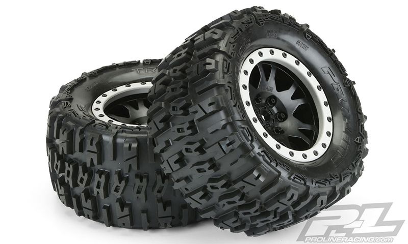 Pro-Line Trencher MX43 All Terrain Truck Reifen v/h (2) 4.3 TRX XMAXX auf Impulse Pro-Loc Felge mit grauen Ringen 10151-13