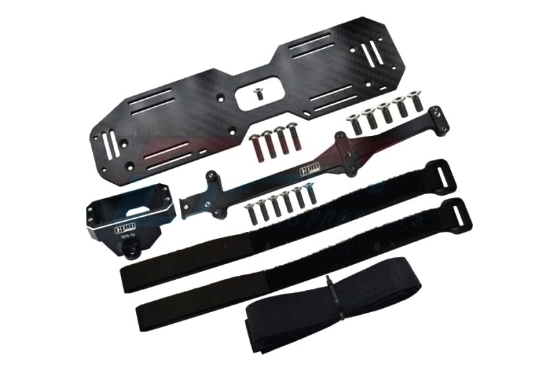 GPM Alu 7075-T6 SERVO MOUNT AND CARBON FIBER BATTERY COMPA Traxxas Sledge -22PC SET schwarz