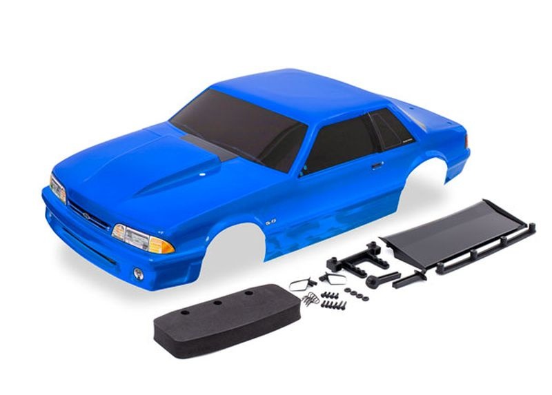 Traxxas Karo Ford Mustang Fox Body blau lackiert komplett 9421X