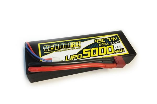 Yellow RC LiPo 5200mAh 7,4V 2S 50C Hardcase w/4mm bullet 3in1 plug Deans YEL2652