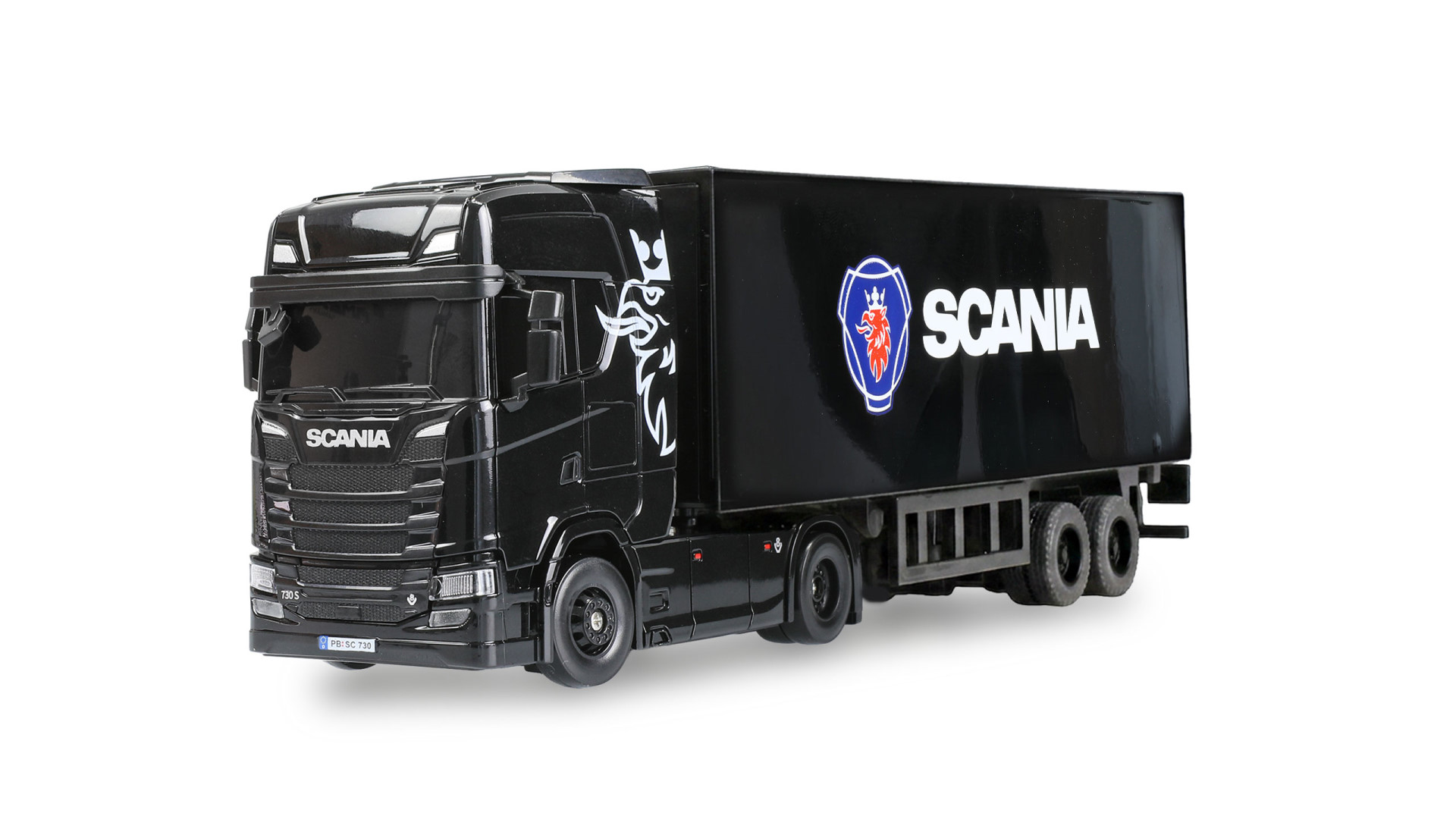 Amewi Scania 730 S Mini LKW mit Kofferauflieger proportional 4WD 1:64 RTR schwarz - Abbildung 1