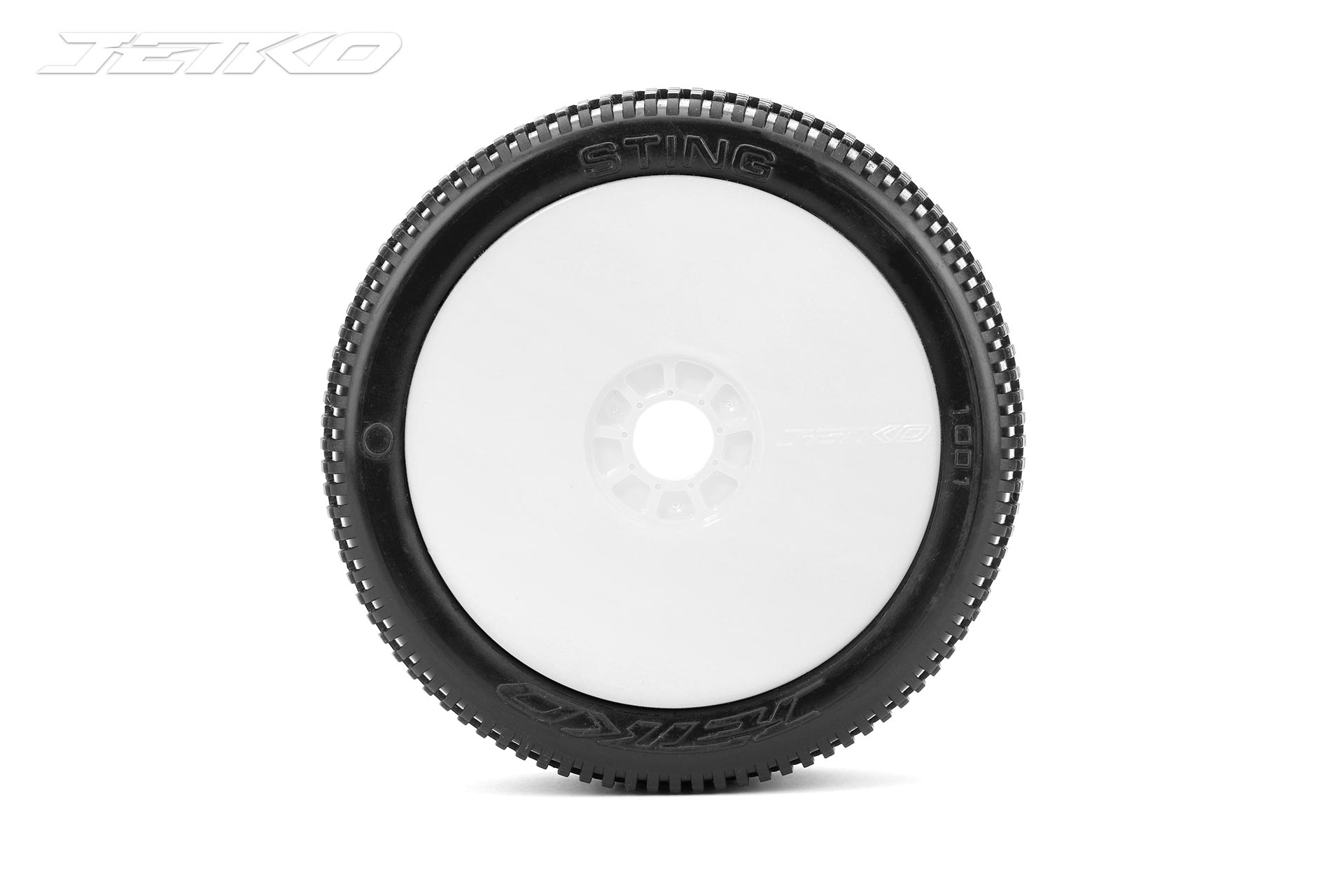 Jetko Sting Super Soft verklebt auf Felge Revo weiß 1:8 (2) JK1001SSRW