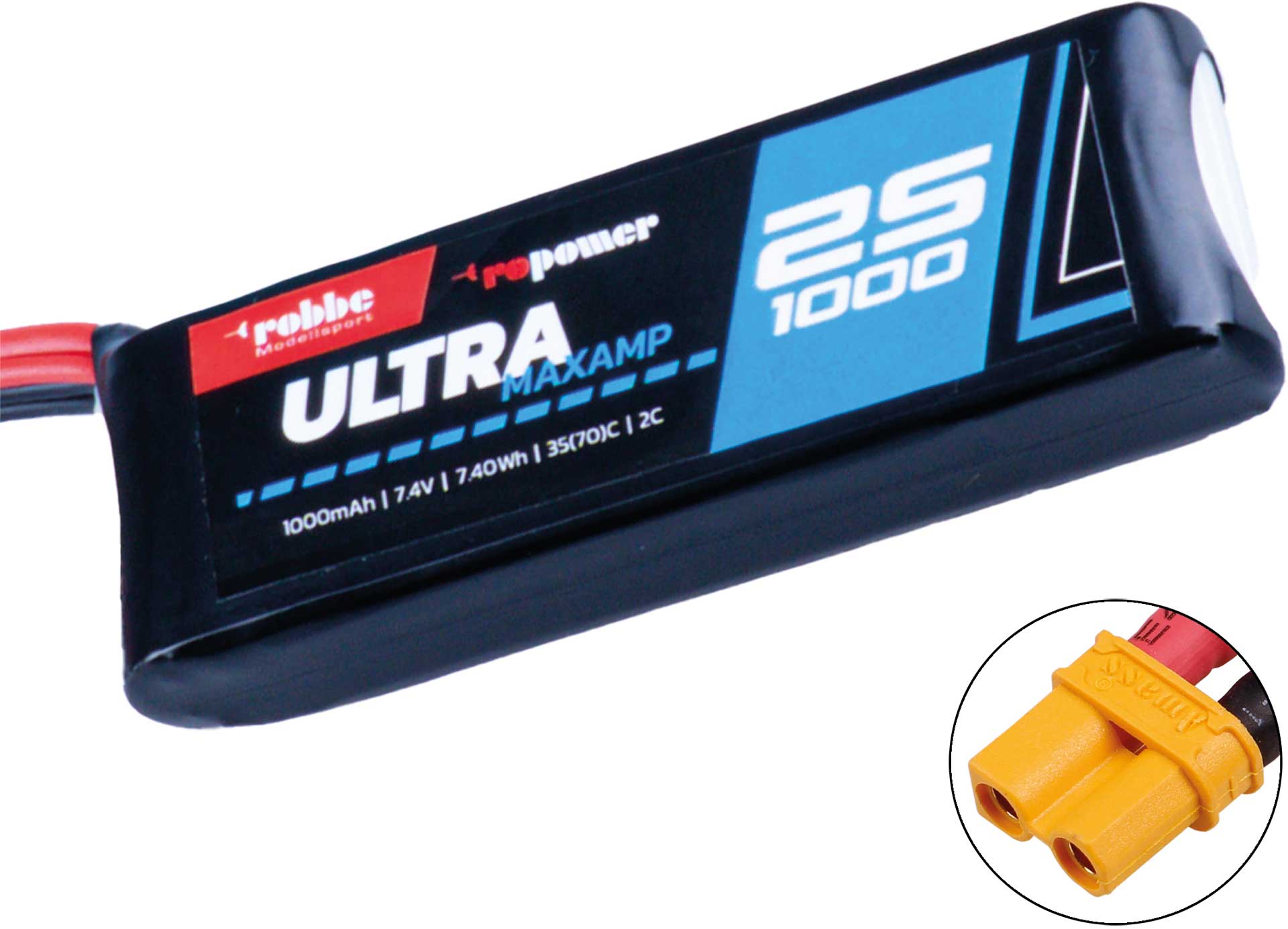 Robbe RO-POWER ULTRA MAXAMP 1000MAH 7,4 VOLT 2 35(70)C LIPO AKKU XT-30 7424
