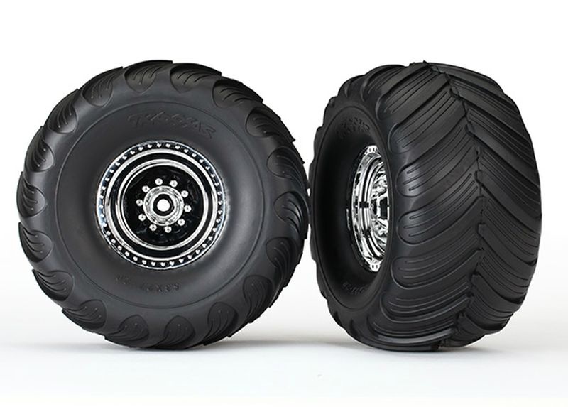 Traxxas Tires & wheels, assembled, glued (chrome wheels, Terra Groov 3663X