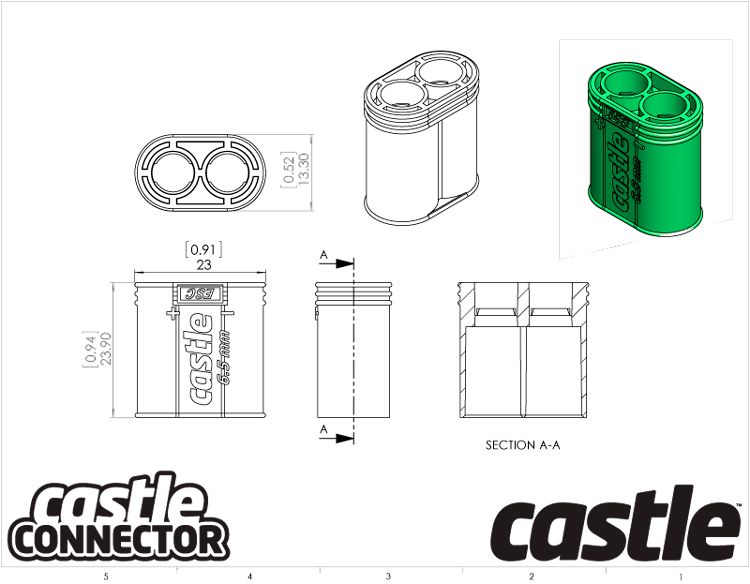 Castle Bullet Connector Male 6,5mm mit Gehäuse 3St. 011-0068-00
