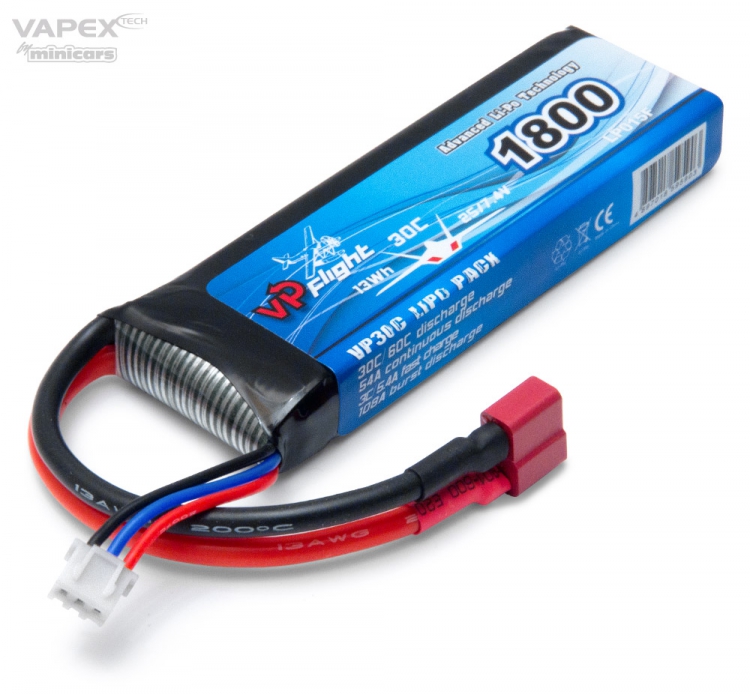 Vapex LiPo Akku 2S 7.4V 1800mAh 30C T-Stecker VPLP015FD
