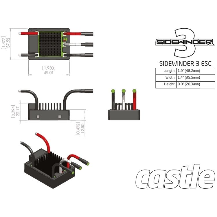 Castle Sidewinder 3 CAR ESC WP 1:10 12V 010-0115-00