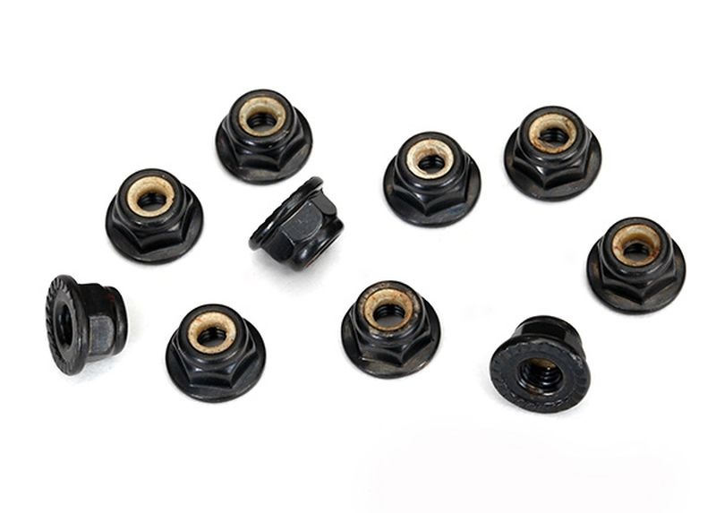 Traxxas Radmutter, 4mm mit Flansch Nylon Locking, serrated (schwarz) 8347