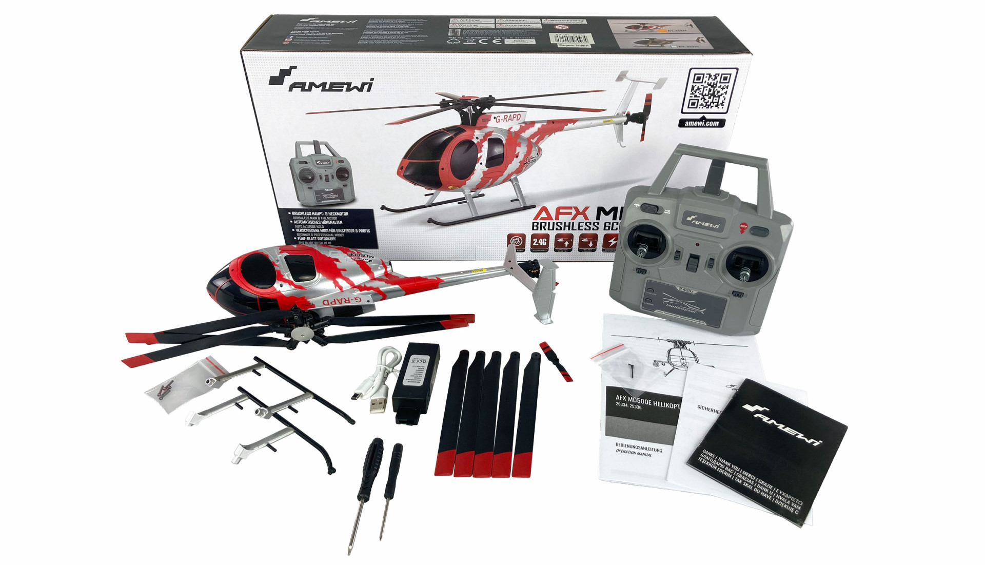 Amewi AFX MD500E Zivil brushless 4-Kanal 325mm Helikopter 6G RTF rot/silber 25334 - Abbildung 7