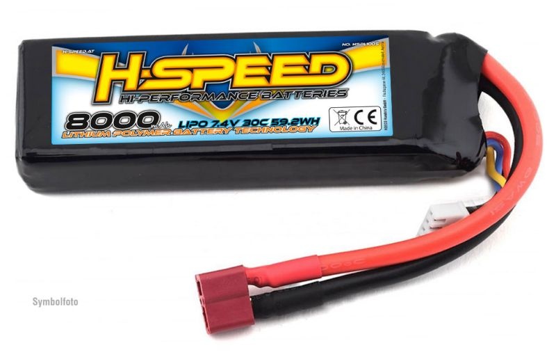H-SPEED 2S 8000mAh 7.4V 30C LiPo Akku HSPLI005 - Abbildung 1