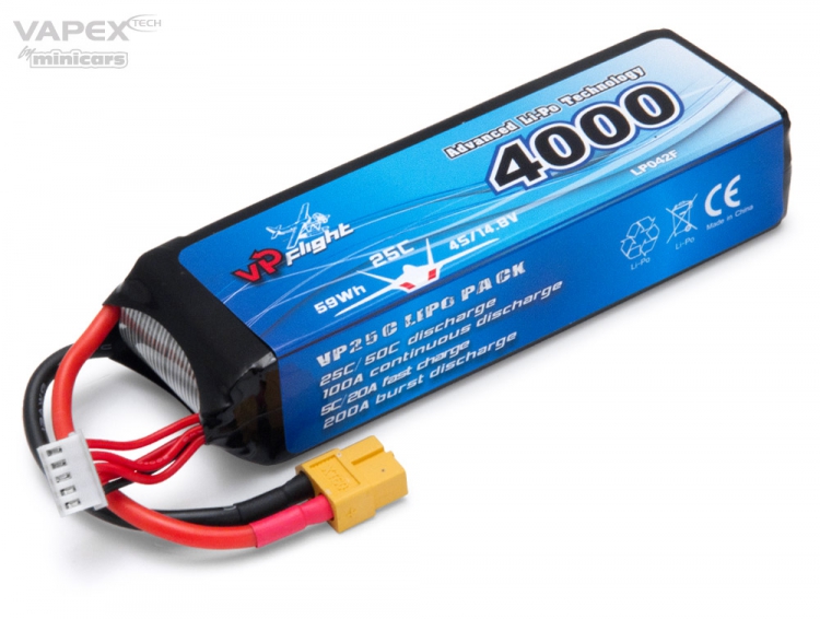 Vapex LiPo Akku 4S 14,8V 4000mAh 25C XT60-Stecker LP042FXT