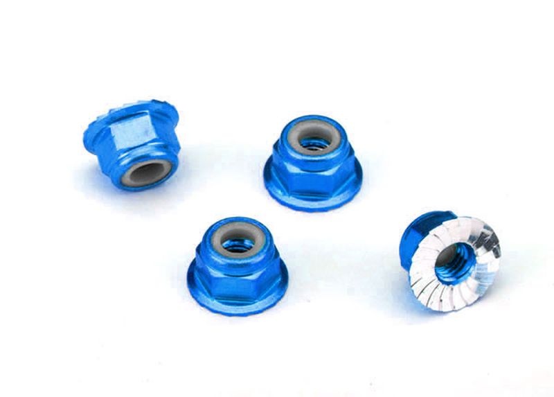 Traxxas M4 Muttern 4mm Alu mit gezahnten Flansch blau (4)  1747X