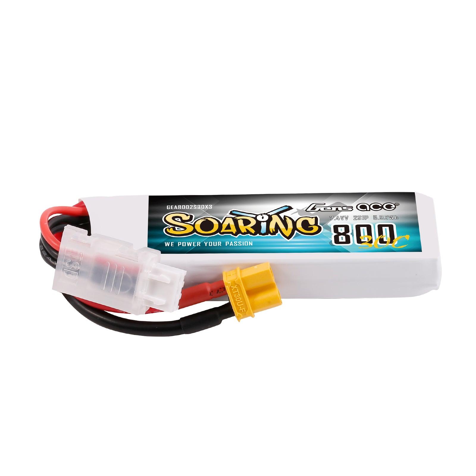 Gens Ace 800mAh 2S 7.4V 30C Soaring Lipo Akku mit XT30 Stecker GEA8002S30X3