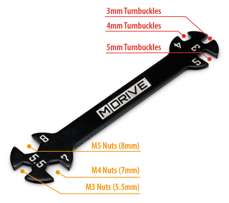M-DRIVE Universal Tool - Maulschlüssel 5.5/7/8mm - R/L Gewindestangen 3/4/5mm MD50300