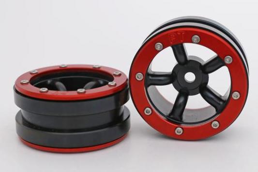 Metsafil Beadlock Wheels PT-Safari Schwarz/Rot 1.9 (2 St.)  MT0010BR