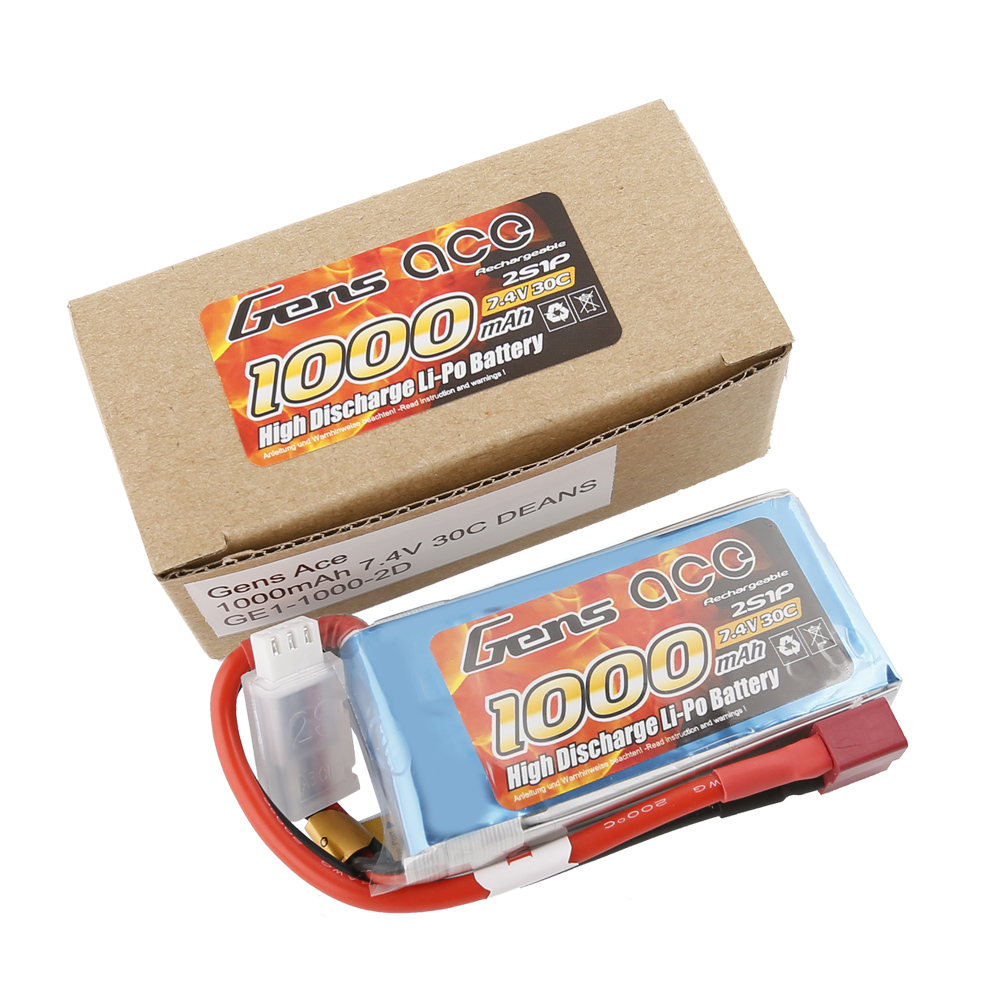 Gens ace Akku LiPo 2S 7.4V-1000-30C (Deans) 76x37x13mm 70g GE1-1000-2D