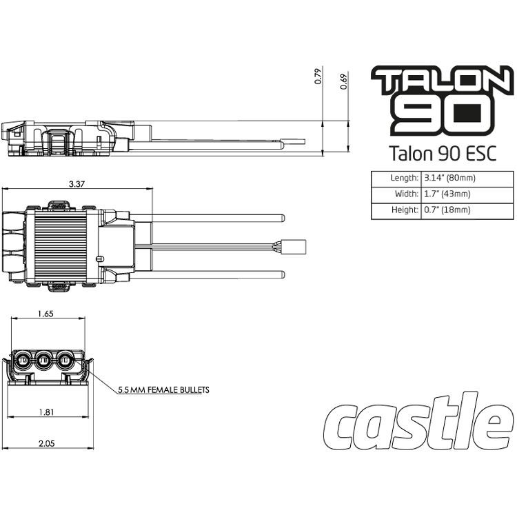 Castle Talon 90 , 25V 90 AMP ESC 9A BEC 010-0097-00
