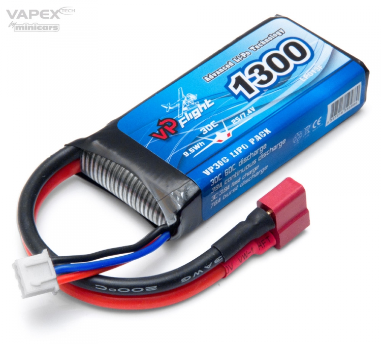 Vapex LiPo Akku 2S 7.4V 1300mAh 30C T-Stecker VPLP013FD