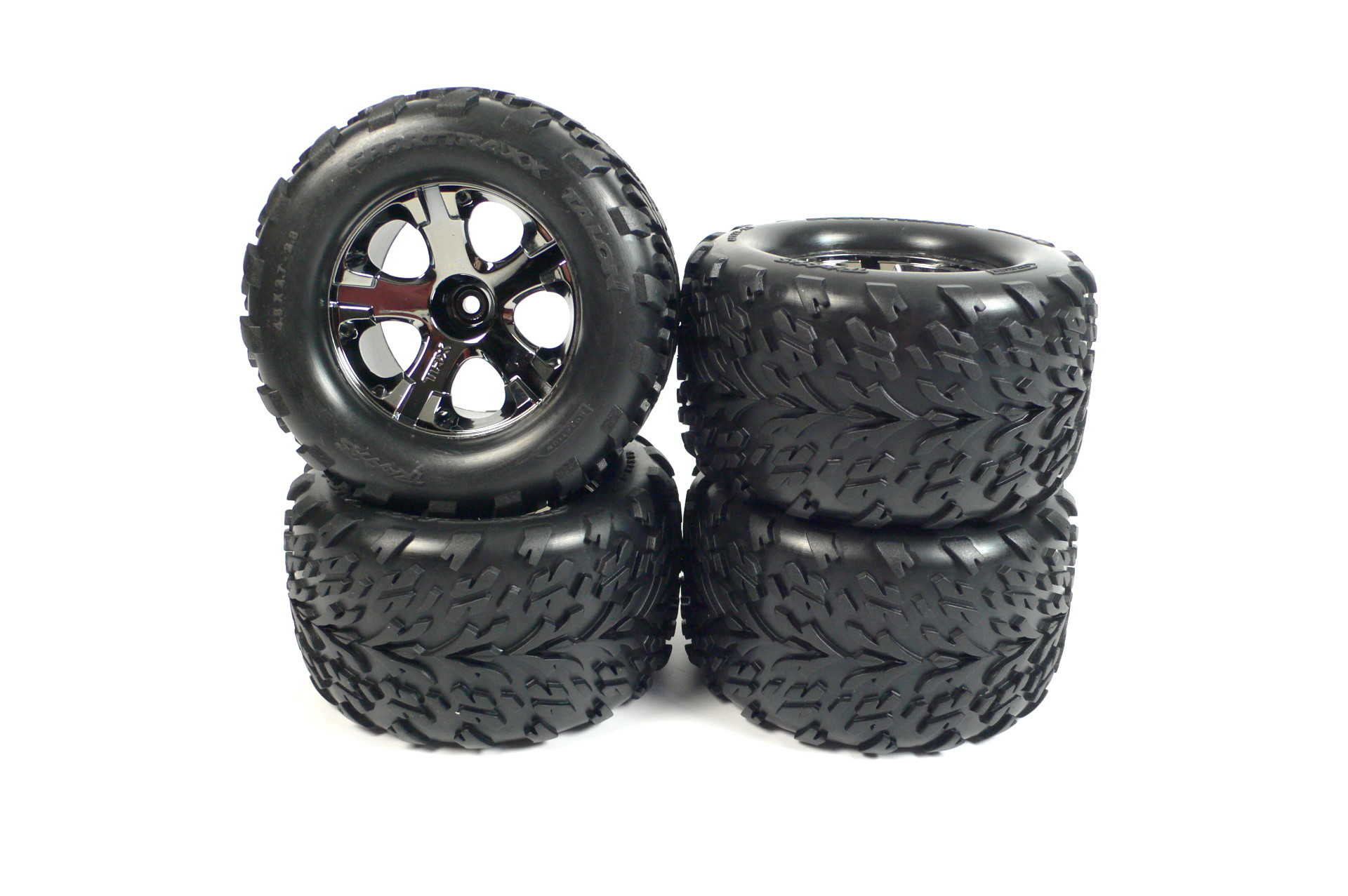 Traxxas Stampede 4x4 VXL Monstertruck Räder 1:10 Satz Black Chrome Reifen & Felgen - Abbildung 1