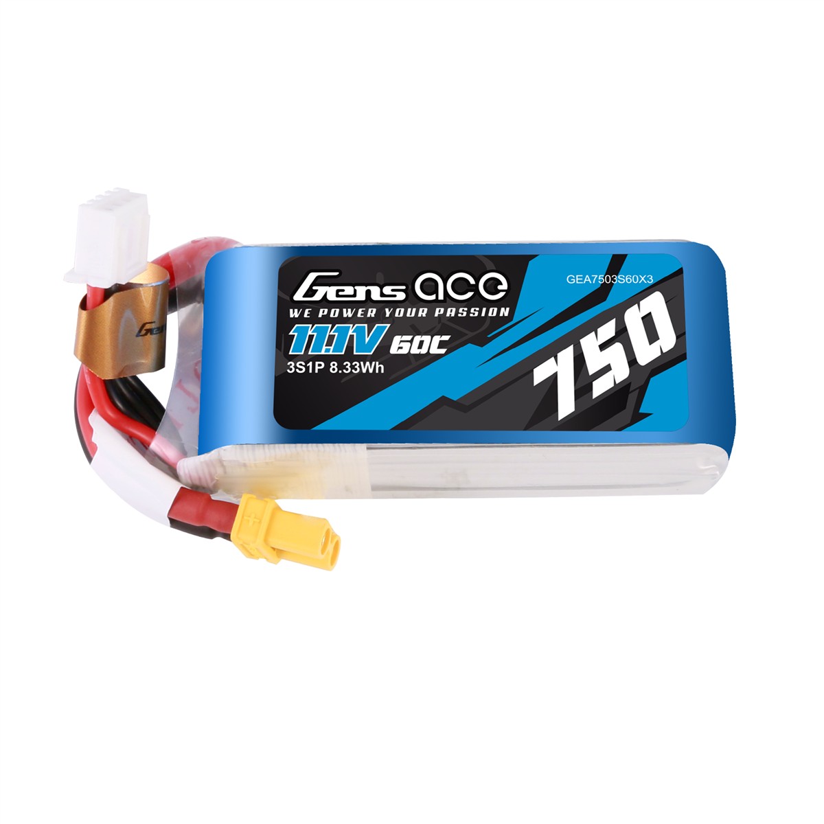 Gens Ace 750MAH 11.1V 60C 3S1P LIPO Akku PACK mit XT30 GEA7503S60X3