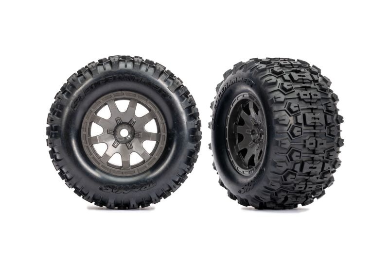 Traxxas Reifen auf Felgen grau Sledgehammer hinten (2) Mini-Maxx 10770-GRAY - Abbildung 1