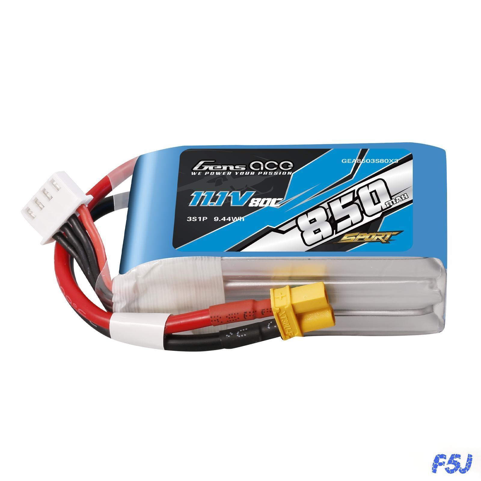 Gens Ace 850mAh 3S 11.1V 80C Lipo Akku Pack mit XT30 Stecker (F5J) GEA8503S80X3